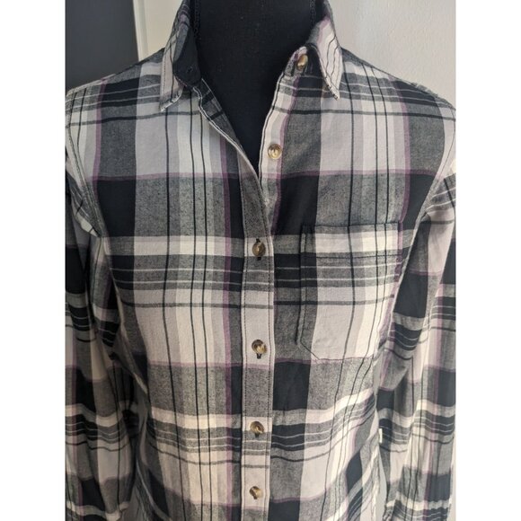 The North Face Womens Plaid Button-Up Flannel Shirt Black/White/Purple - Small - Picture 2 of 12